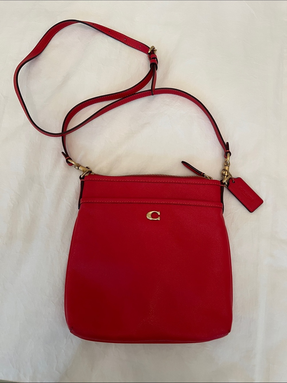 Coach Red Leather Crossbody with Gold Accent